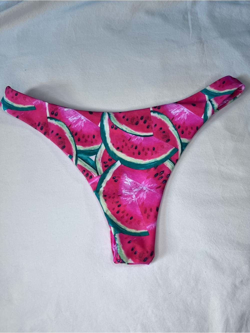 Cheeky High Rise All-Over Watermelon Print Neon Retro Bikini Bottom Size Medium